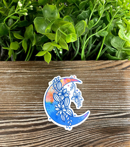 Blue and Orange Crescent Moon Sticker |Sticker or Magnet