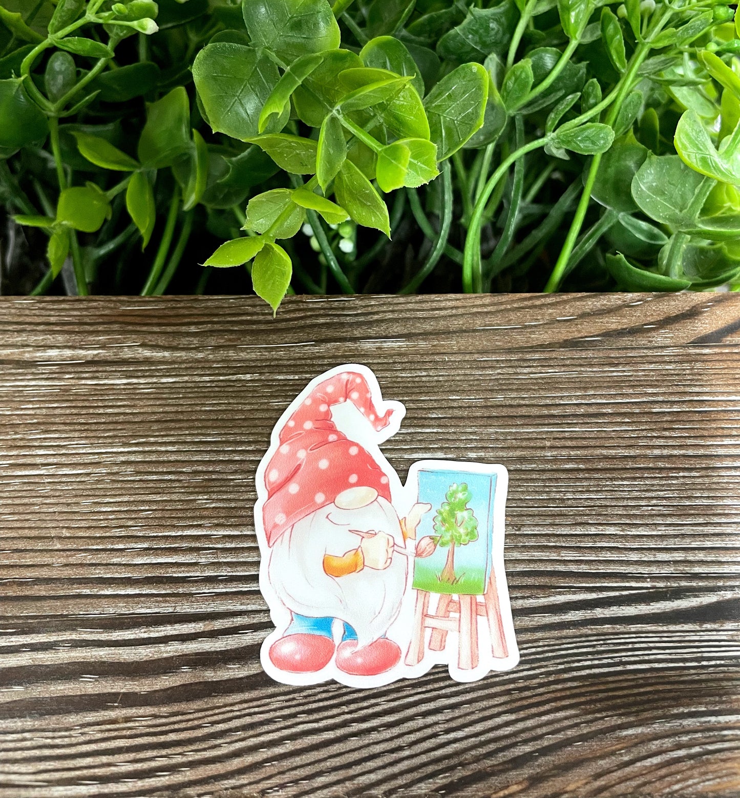 Watercolor Artist Gnome Painting, Die Cut Vinyl Sticker, Boho Fun, Water Resistant, Artsy Creative Hippie |Sticker or Magnet