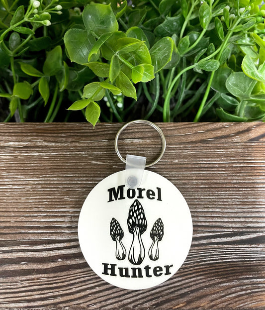 Morel Hunter, MDF Round Keychain, , Boho Fun, Mushrooms Fungi - Handmade by Marlayna