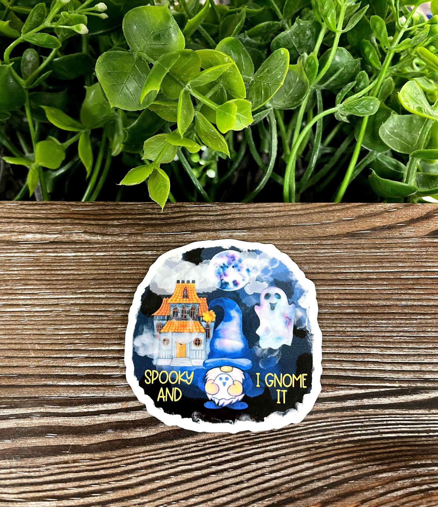 Spooky and I Gnome It, Die Cut Vinyl Sticker, Boho Fun, Water Resistant, Halloween House Ghosts |Sticker or Magnet
