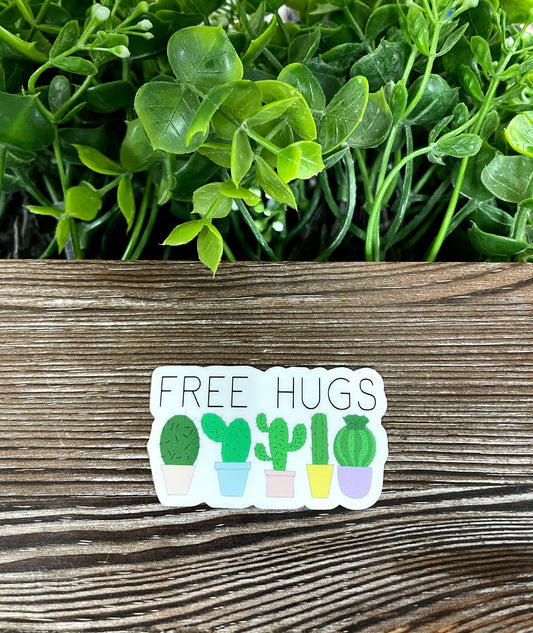 Free Hugs, Die Cut Vinyl Sticker, Boho Fun, Water Resistant, Aloe Vera Succulents Cactus Prickly |Sticker or Magnet
