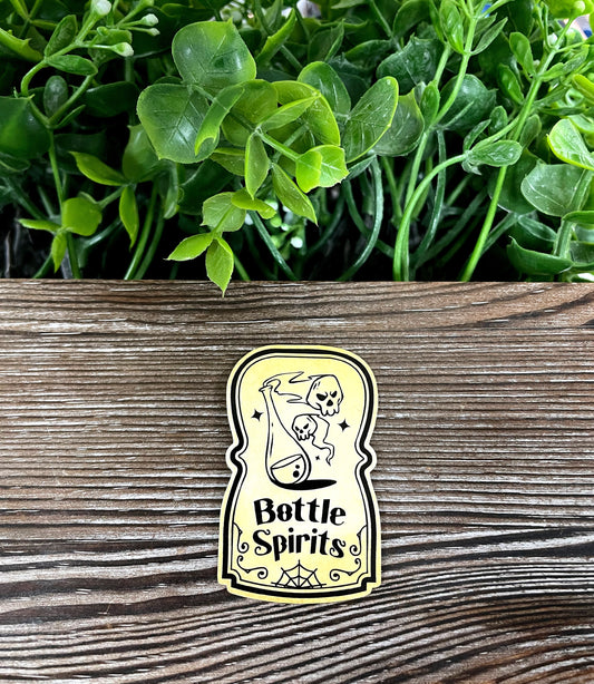 Bottle Spirits Ghosts, Die Cut Vinyl Sticker, Boho Fun, Water Resistant, Halloween Spooky Bottle Label |Sticker or Magnet