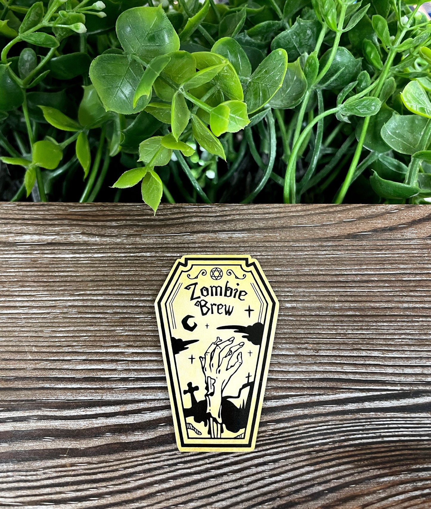 Zombie Brew, Die Cut Vinyl Sticker, Boho Fun, Water Resistant, Halloween Spooky Bottle Label |Sticker or Magnet