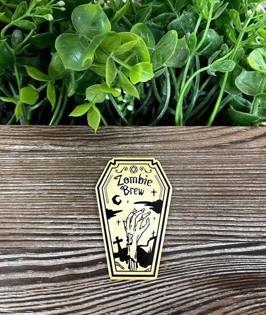Zombie Brew, Die Cut Vinyl Sticker, Boho Fun, Water Resistant, Halloween Spooky Bottle Label |Sticker or Magnet