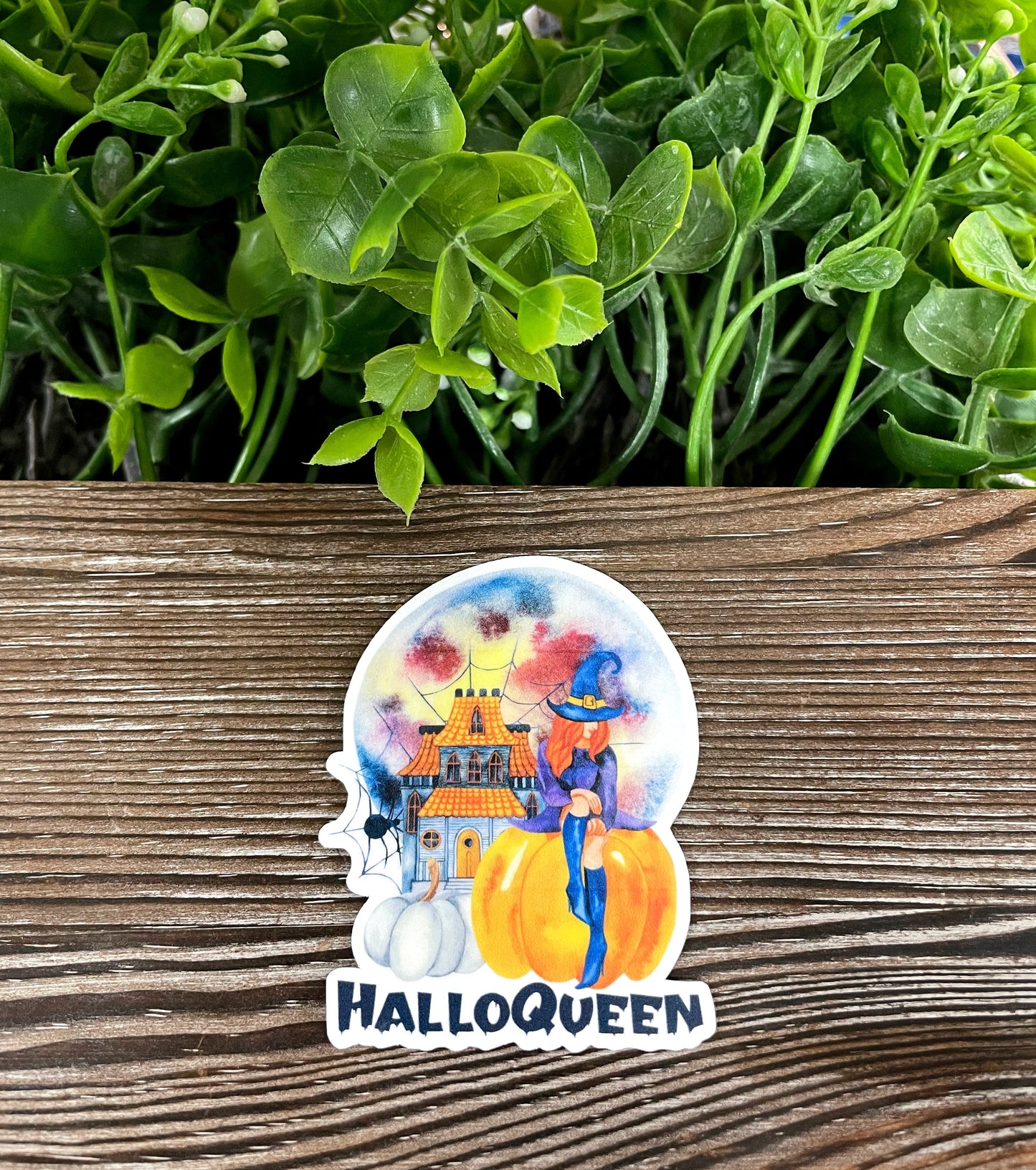 Beautiful Halloqueen Scene, Die Cut Vinyl Sticker, Boho Fun, Water Resistant, Spooky Halloween, Witch Pumpkin |Sticker or Magnet