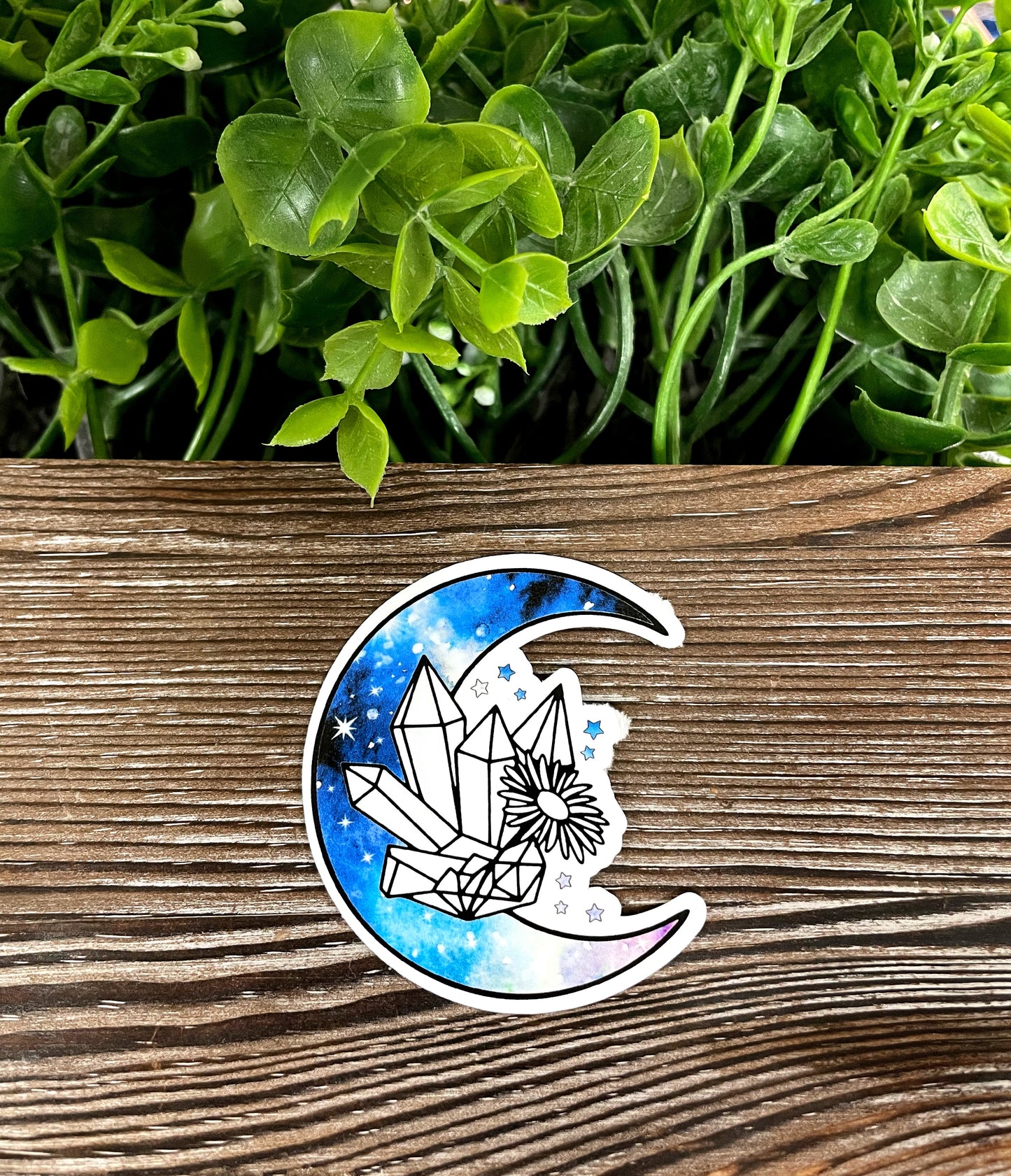 Crescent Moon with Crystal Points Sticker |Sticker or Magnet