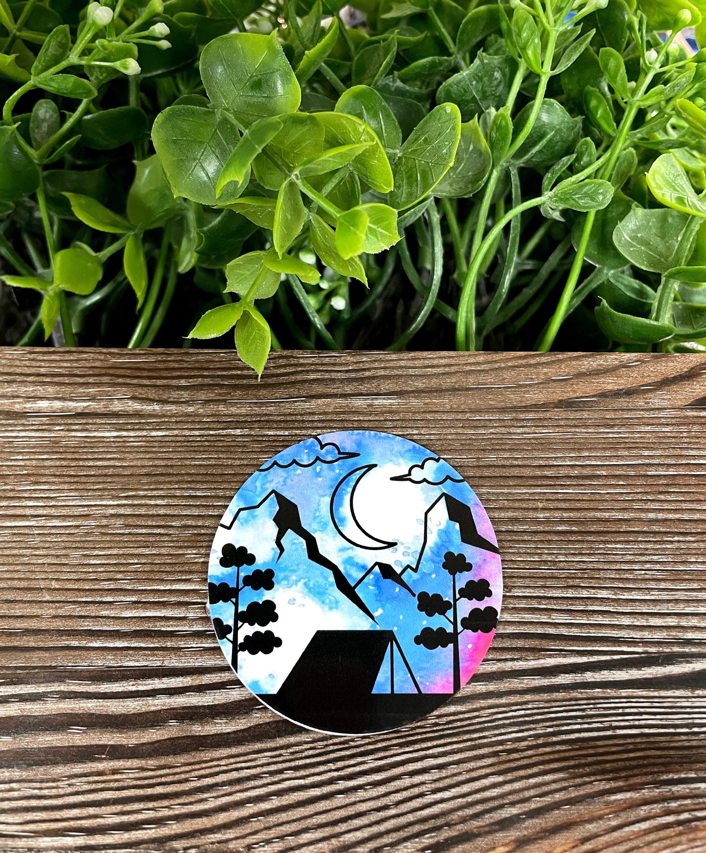 Mountain View and Crescent Moon Sticker |Sticker or Magnet