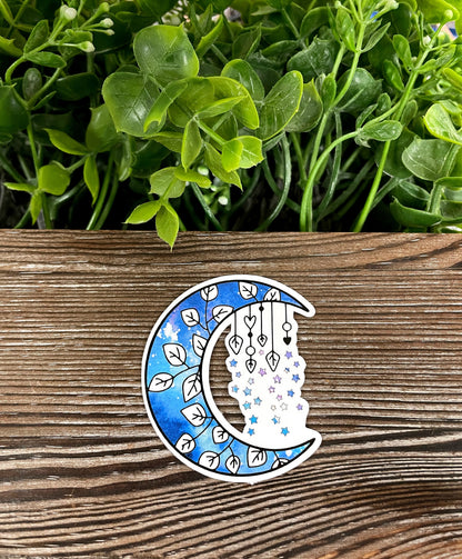 Blue Crescent Moon with Stars Sticker |Sticker or Magnet