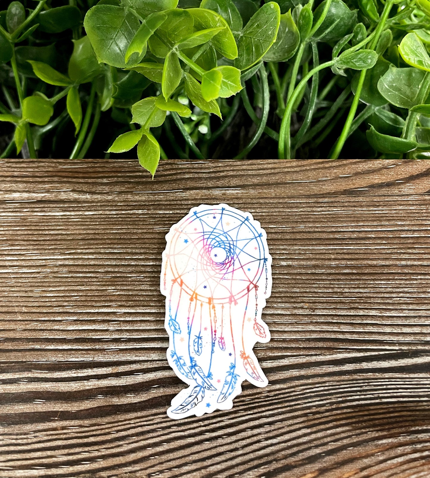 Watercolor Dreamcatcher w/ Feathers, Die Cut Vinyl Sticker, Boho Fun, Water Resistant, Mystical Witchy Magic, Pink Blue Yellow |Sticker or Magnet