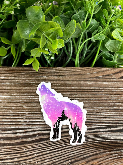 Galaxy Wolf Silhouette, Die Cut Vinyl Sticker, Boho Fun, Water Resistant, Dog Mom Animal Lover, Purple and Pink |Sticker or Magnet