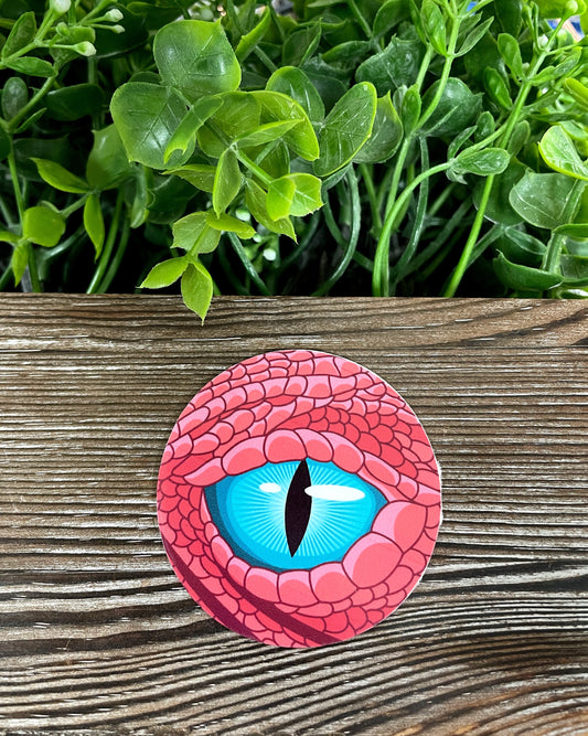 Blue Dragon Eye, Die Cut Vinyl Sticker, Boho Fun, Water Resistant, Red Skin Magic |Sticker or Magnet