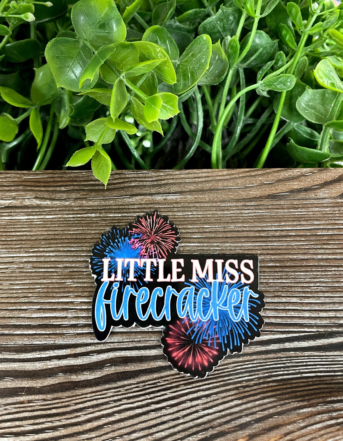 Little Miss Firecracker, Die Cut Vinyl Sticker, Red White Blue Fireworks, Boho Fun, Water Resistant, Fourth of July, America |Sticker or Magnet