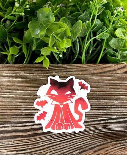Halloween Orange Cat and Bats, Die Cut Vinyl Sticker, Boho Fun, Water Resistant, Spooky |Sticker or Magnet