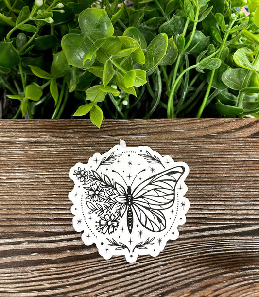 Butterfly w/ Flower Wing, Die Cut Vinyl Sticker, Boho Fun, Water Resistant, Mystical Witchy Magic |Sticker or Magnet