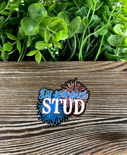 Star Spangled Stud, Die Cut Vinyl Sticker, Red White Blue Fireworks, Boho Fun, Water Resistant, Fourth of July, America |Sticker or Magnet