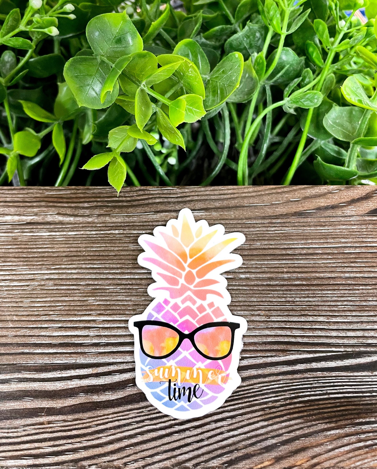 Pineapple Summer Time Sticker, Die Cut Vinyl Sticker, Boho Fun, Water Resistant, Pink and Blue |Sticker or Magnet