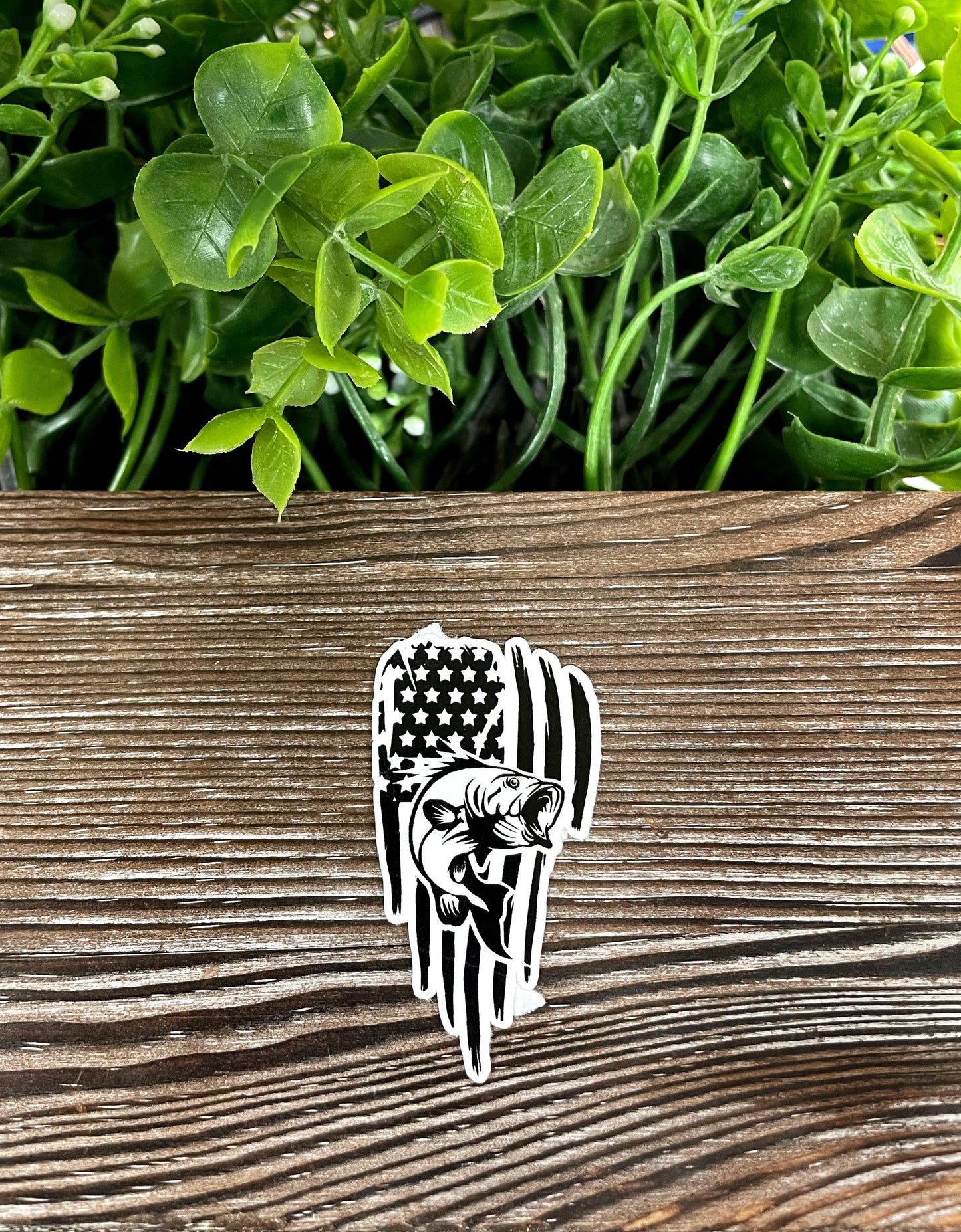 Bass Trout Sticker, Die Cut Vinyl Sticker, Boho Fun, Water Resistant, Fishing Fisherman, American Flag Decal |Sticker or Magnet