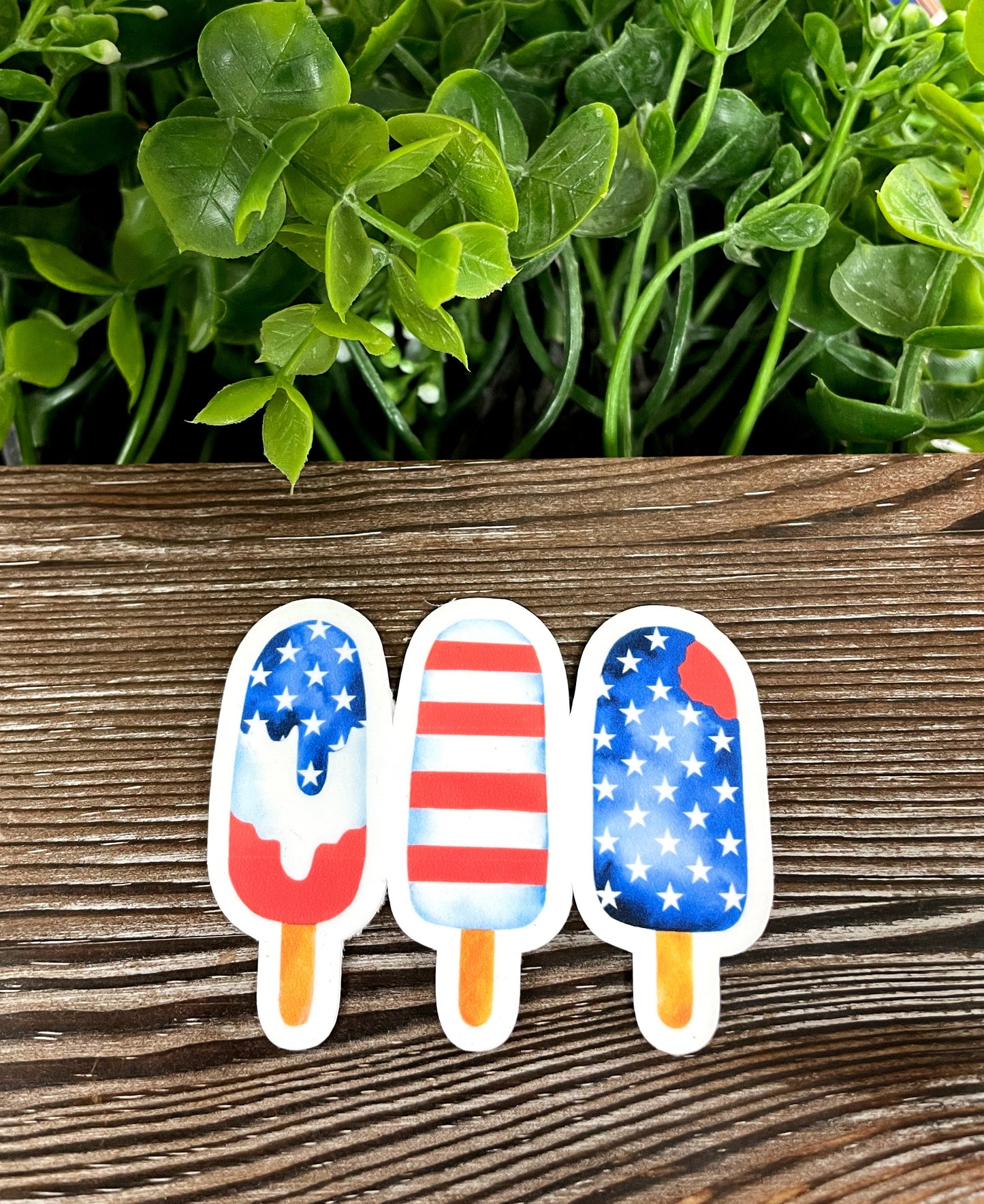 American Flag Popsicle Trio, Die Cut Vinyl Sticker, Red Blue Stripes White Stars, Boho Fun, Water Resistant, Fourth of July, America |Sticker or Magnet