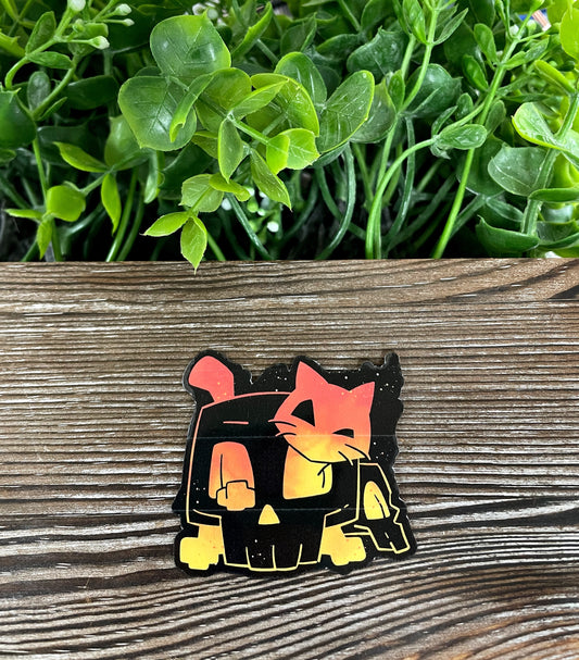 Halloween Orange Cat in Black Skull, Die Cut Vinyl Sticker, Boho Fun, Water Resistant, Spooky |Sticker or Magnet
