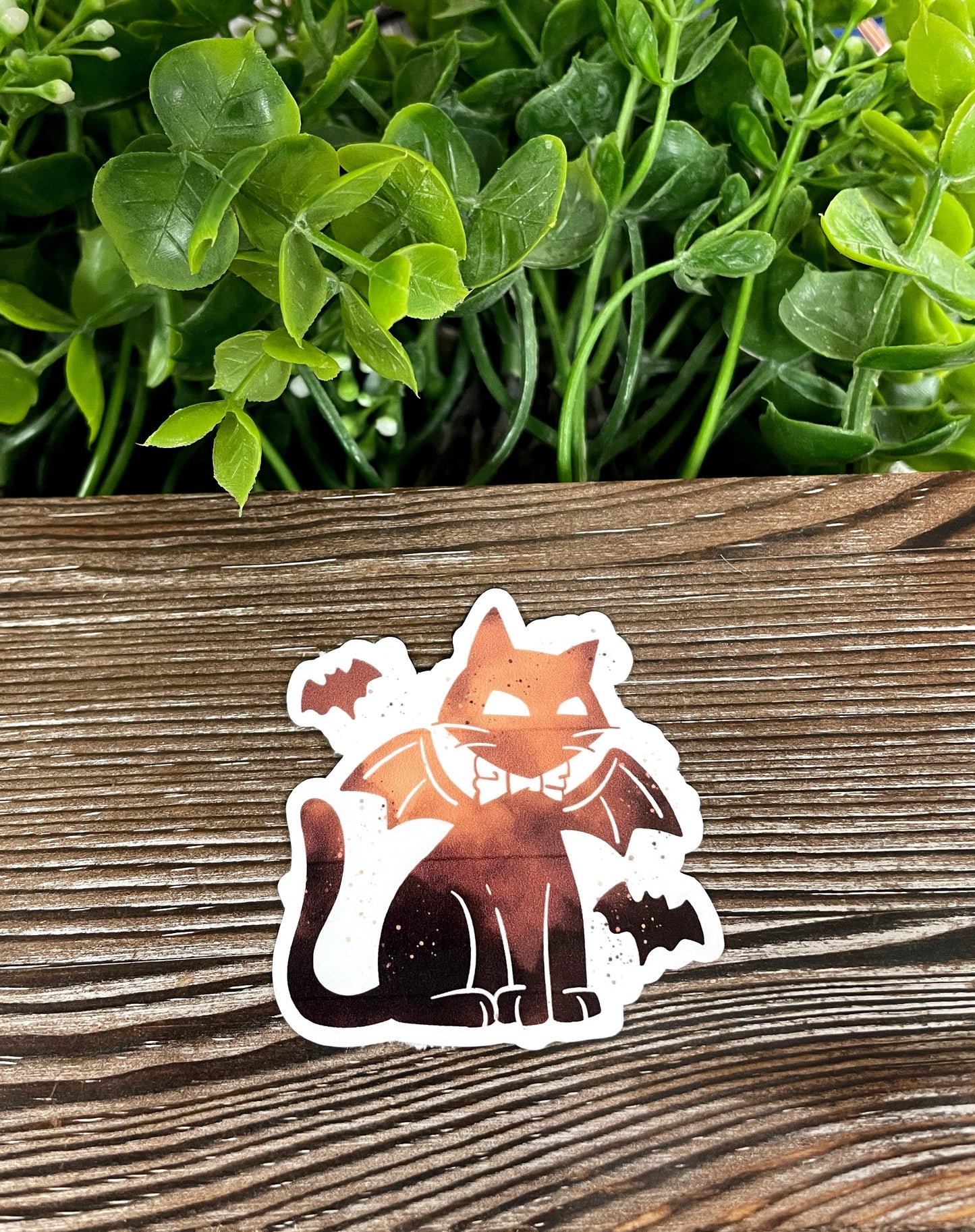 Halloween Black Cat w/ Bats and Wings, Die Cut Vinyl Sticker, Boho Fun, Water Resistant, Spooky |Sticker or Magnet