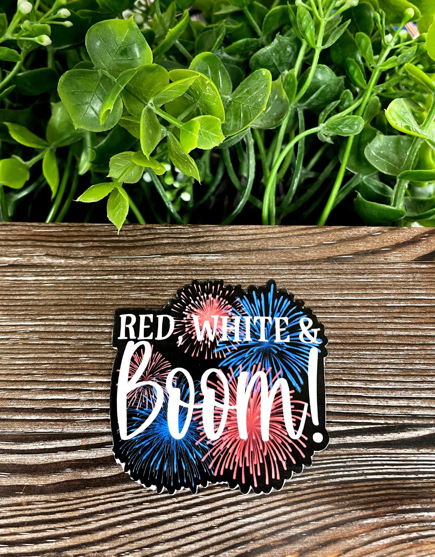 Red White Boom, Die Cut Vinyl Sticker, Blue Fireworks, Boho Fun, Water Resistant, Fourth of July, America |Sticker or Magnet