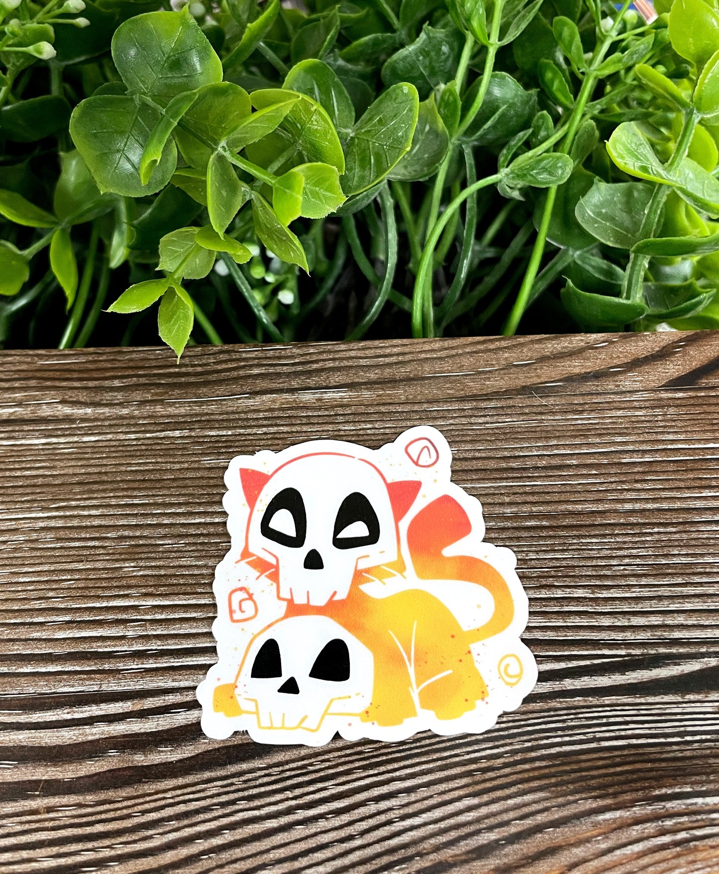 Halloween Orange Kitty Wearing a Skull, Die Cut Vinyl Sticker, Boho Fun, Water Resistant, Spooky |Sticker or Magnet