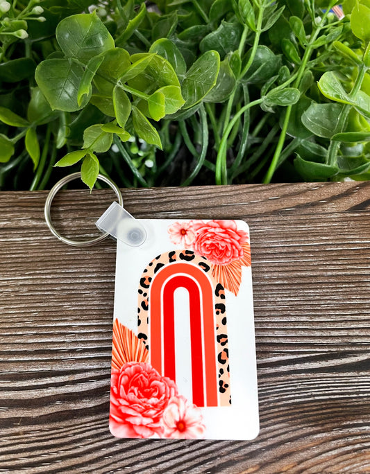 Beautiful Cheetah Rainbow, MDF Rectangle Keychain, , Boho Fun, Motivational Encourage Inspire, Flowers Print Theme - Handmade by Marlayna