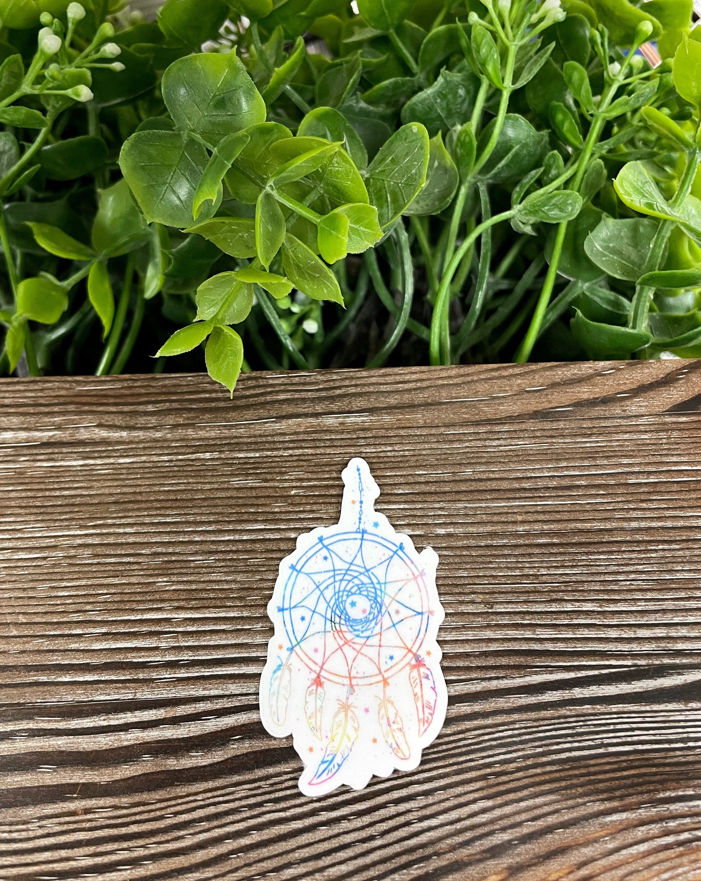 Light Colors Dreamcatcher w/ Feathers, Die Cut Vinyl Sticker, Boho Fun, Water Resistant, Mystical Witchy Magic, Blue Yellow Orange |Sticker or Magnet
