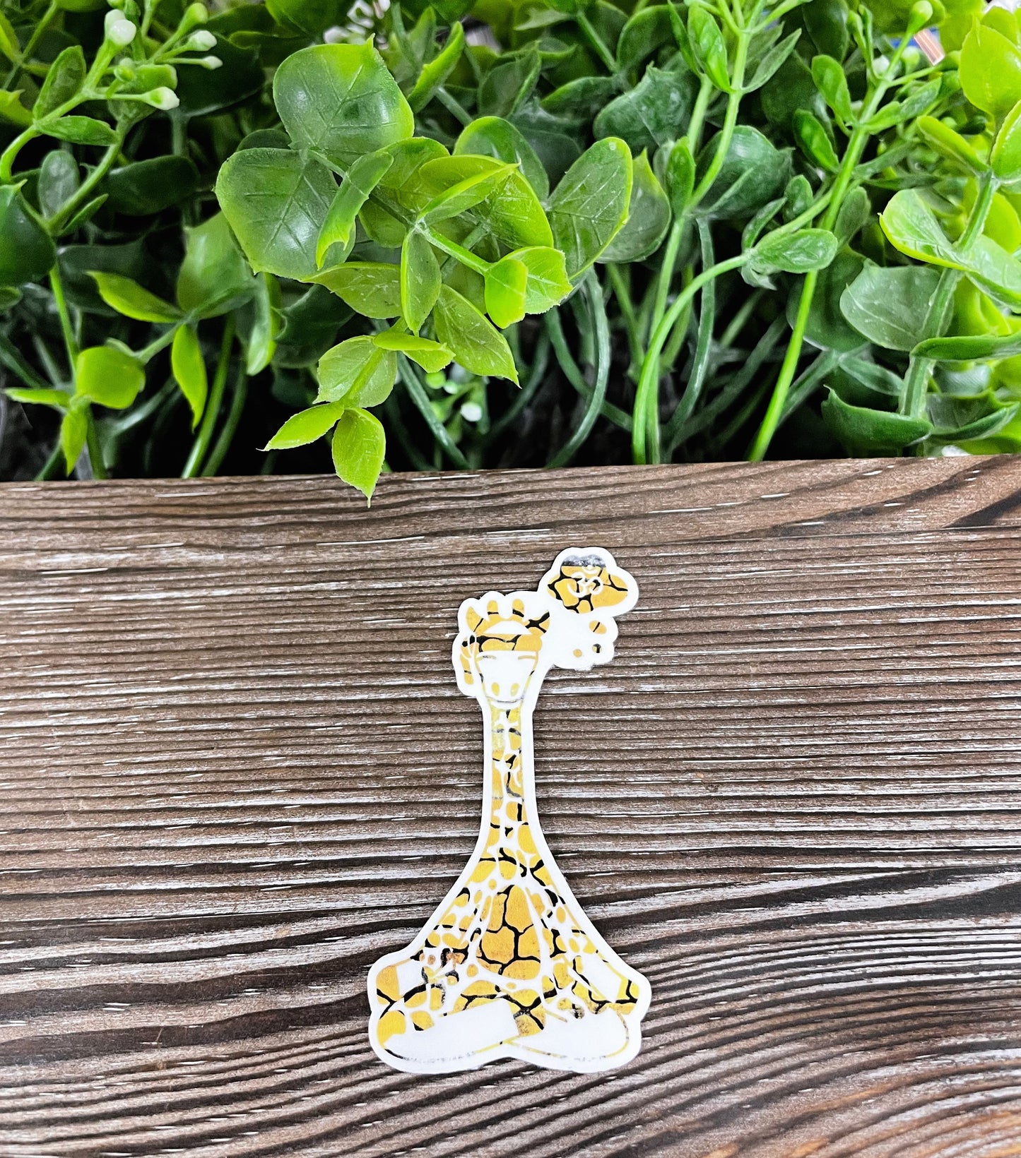 Yoga Giraffe Ohm, Die Cut Vinyl Sticker, Boho Fun, Water Resistant, Zoo Relax Animals, Gold Giraffe Pattern |Sticker or Magnet