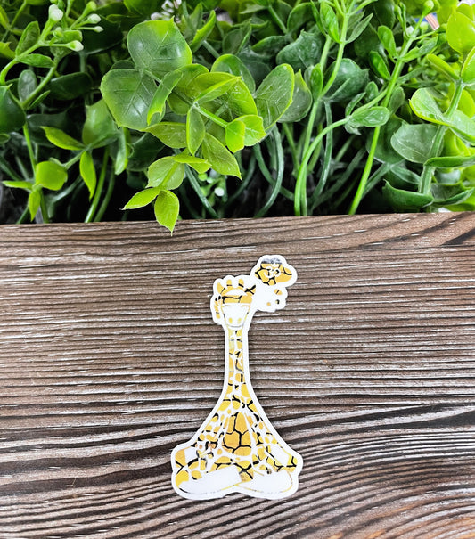 Yoga Giraffe Ohm, Die Cut Vinyl Sticker, Boho Fun, Water Resistant, Zoo Relax Animals, Gold Giraffe Pattern |Sticker or Magnet