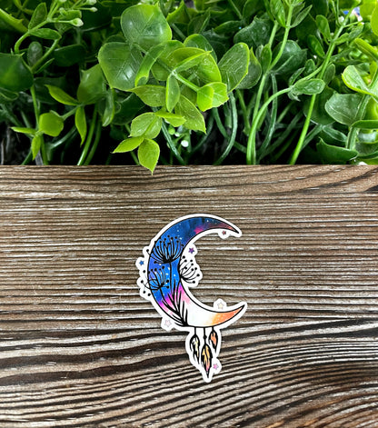 Crescent Moon with Feathers Sticker |Sticker or Magnet