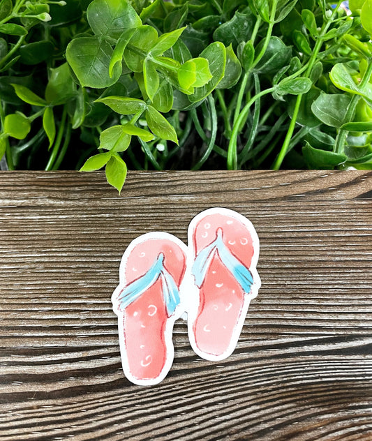 Watercolor Beach Flip Flops, Die Cut Vinyl Sticker, Boho Fun, Water Resistant, Summer Time |Sticker or Magnet