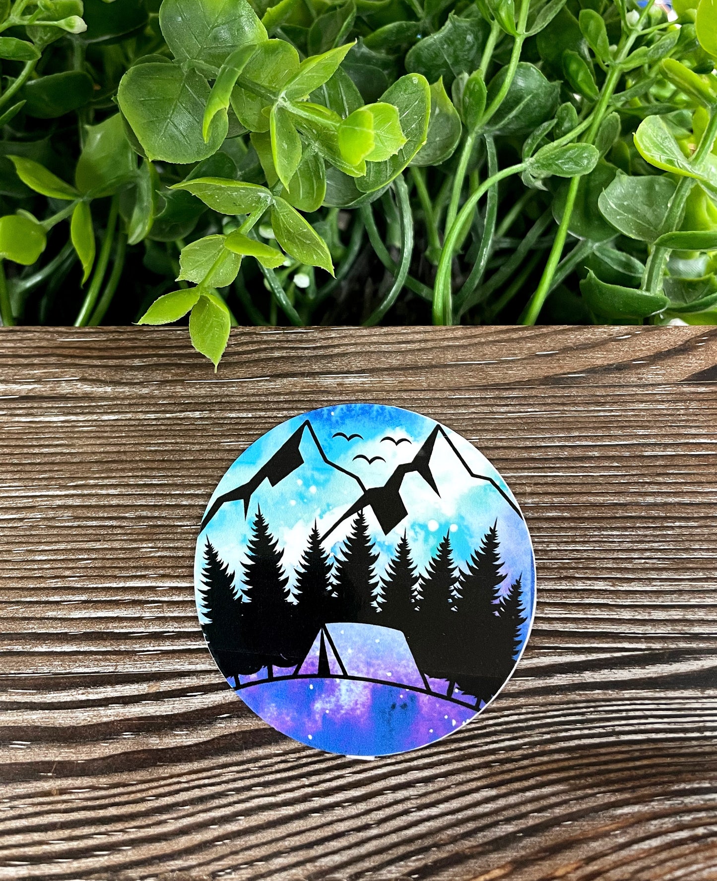 Mountains, Trees, and a Tent Sticker |Sticker or Magnet