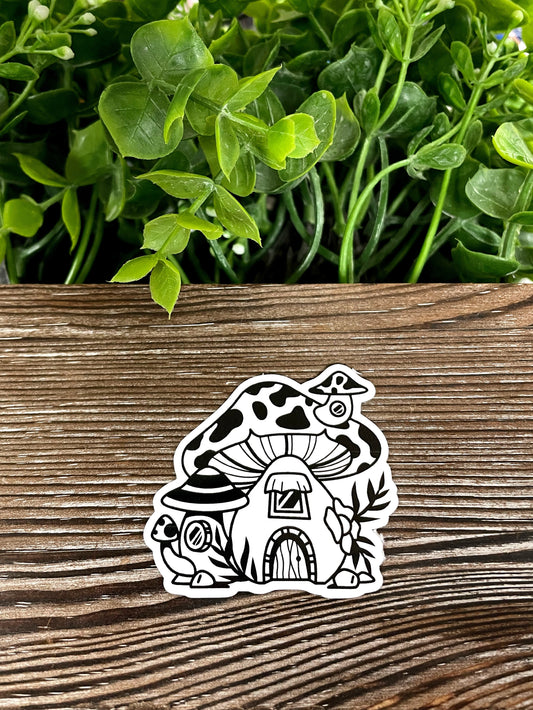 Mushroom Homes, Die Cut Vinyl Sticker, Boho Fun, Water Resistant, Fungi Shrooms Toadstool |Sticker or Magnet
