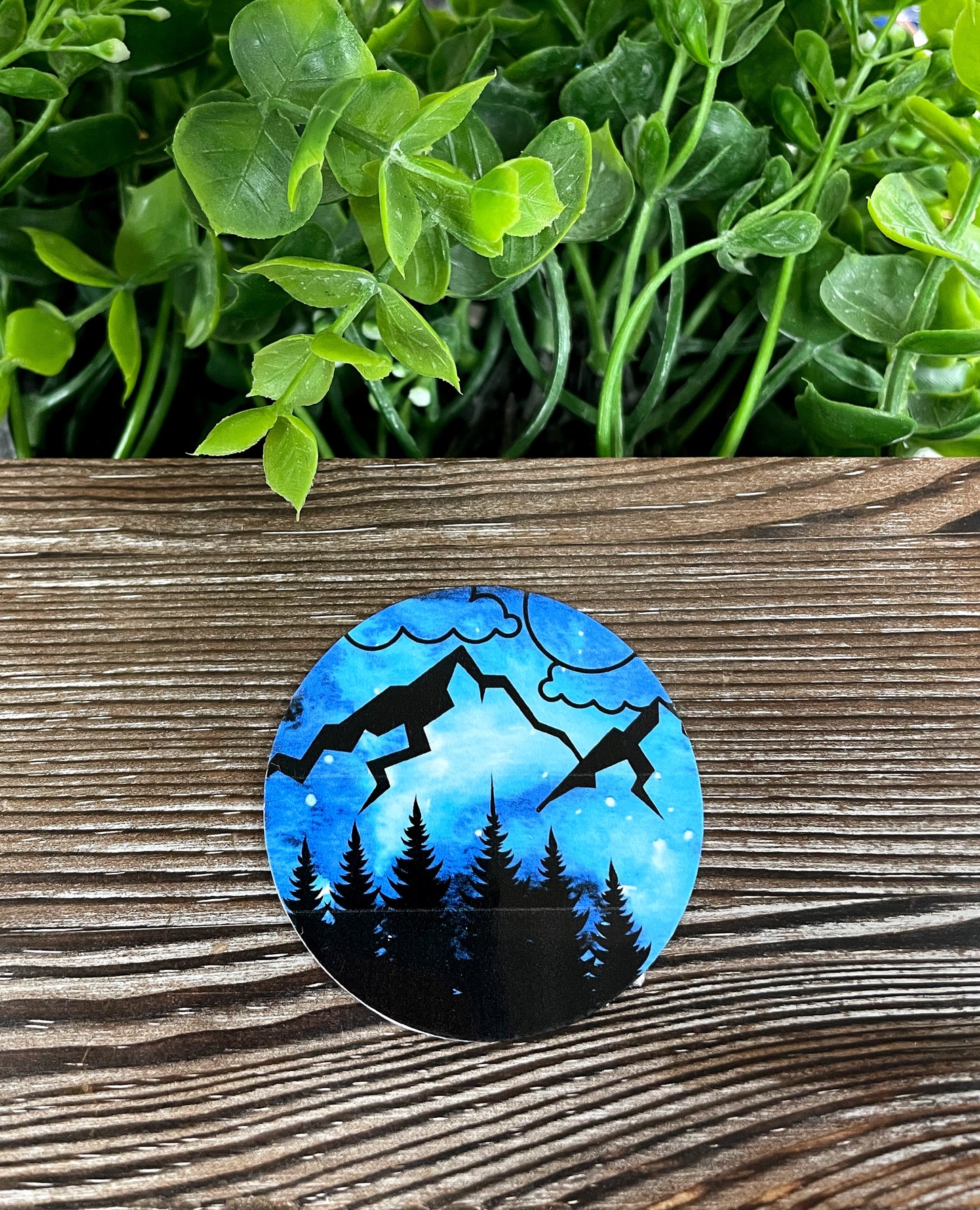 Mountains Trees and Clouds  Sticker, Blue |Sticker or Magnet