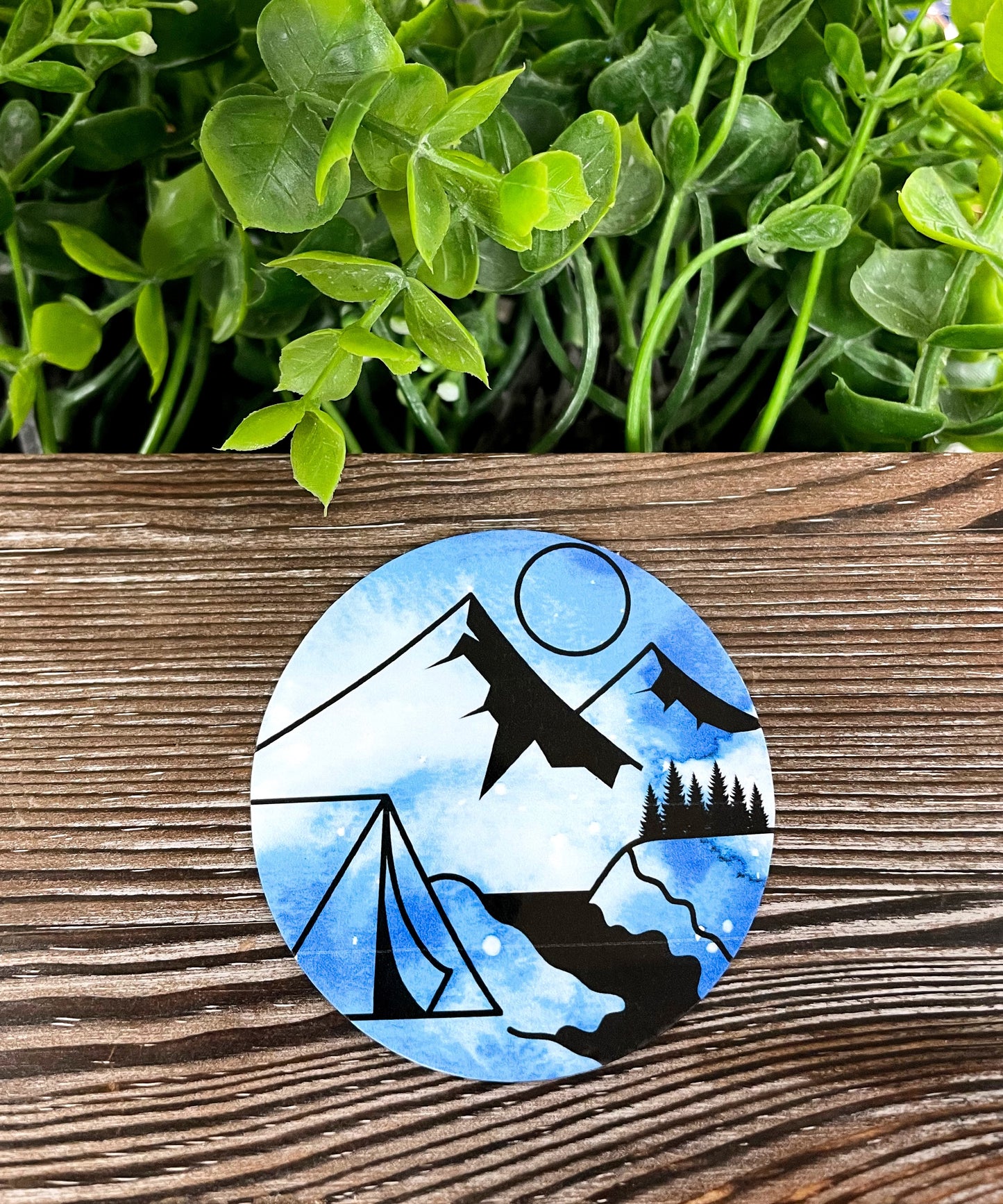 Mountain River Camping Sticker, Blue |Sticker or Magnet