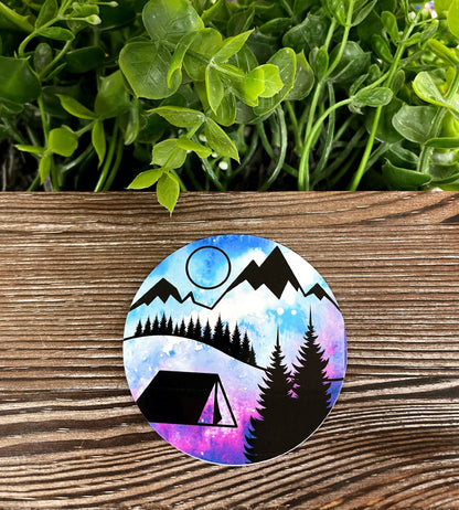 Trees Mountains and Moon Sticker |Sticker or Magnet