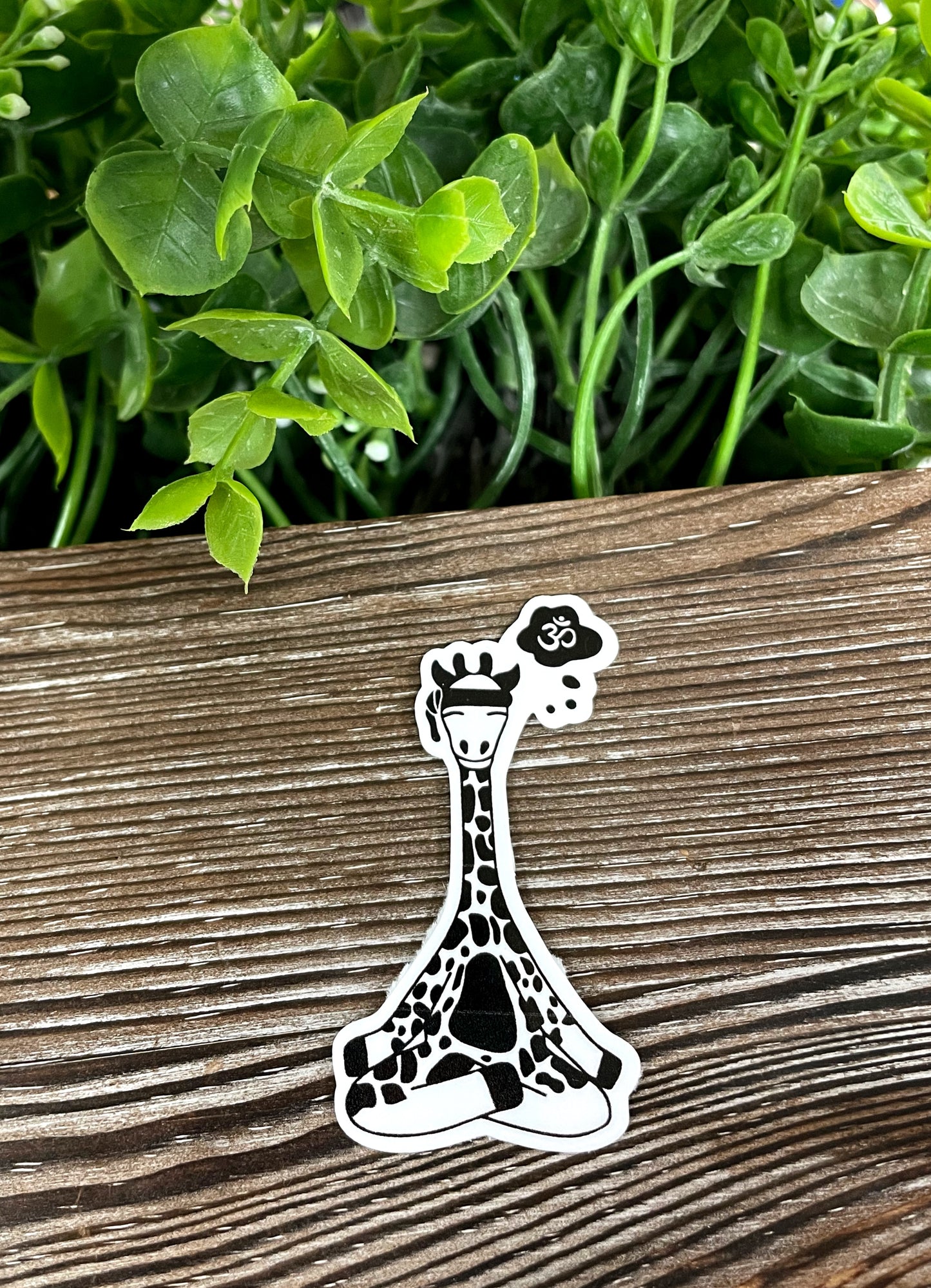 Yoga Giraffe Ohm, Die Cut Vinyl Sticker, Boho Fun, Water Resistant, Zoo Relax Animals |Sticker or Magnet