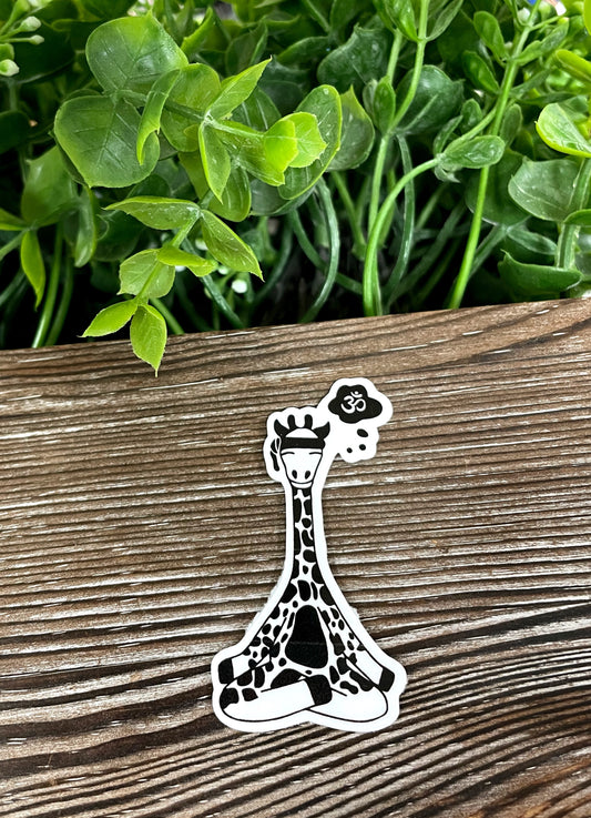 Yoga Giraffe Ohm, Die Cut Vinyl Sticker, Boho Fun, Water Resistant, Zoo Relax Animals |Sticker or Magnet