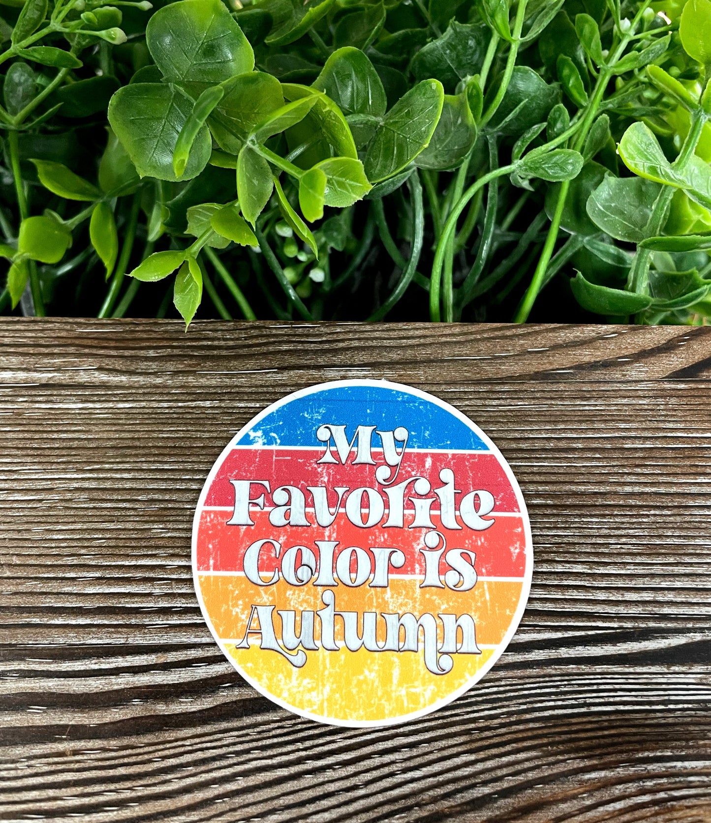 My Favorite Color is Autumn, Die Cut Vinyl Sticker, Boho Fun, Water Resistant, Distressed Background, Fall Season Orange |Sticker or Magnet