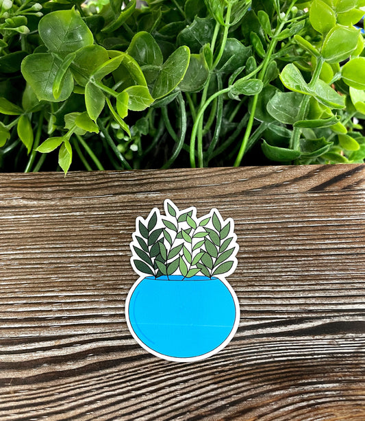Plants in a Blue Vase, Die Cut Vinyl Sticker, Boho Fun, Water Resistant |Sticker or Magnet