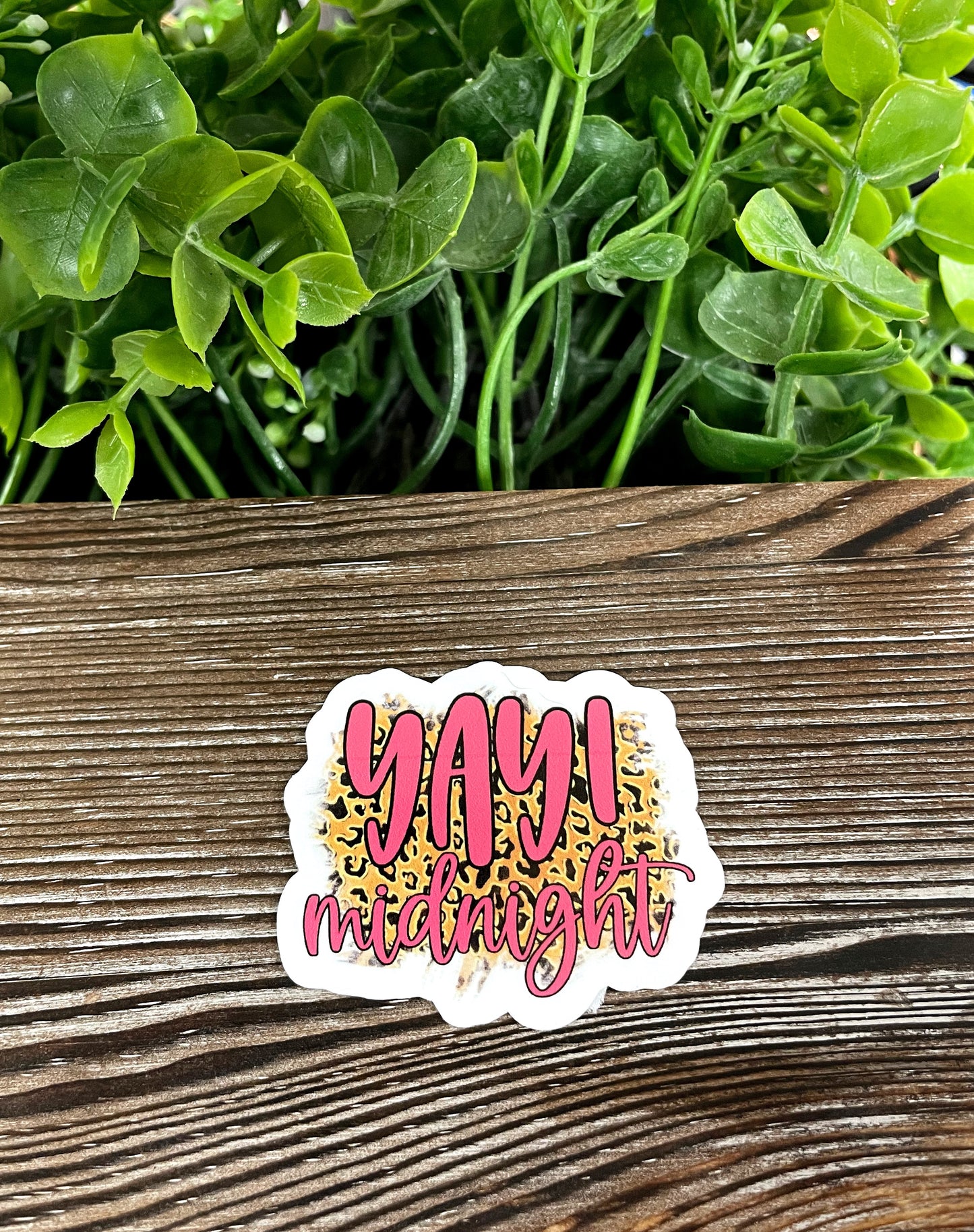 Yay Midnight, Die Cut Vinyl Sticker, Boho Fun, Water Resistant, New Years Eve, Cheetah Print, Holiday |Sticker or Magnet
