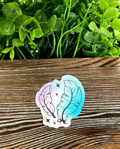 Watercolor Feathers, Die Cut Vinyl Sticker, Boho Fun, Water Resistant, Mystical Witchy Magic, Blue and Purple Space |Sticker or Magnet
