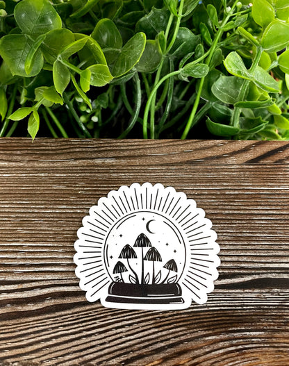 Mushrooms in a Crystal Ball, Die Cut Vinyl Sticker, Boho Fun, Water Resistant, Fungi Shrooms Toadstool |Sticker or Magnet