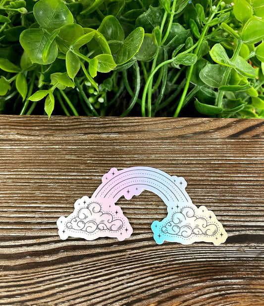 Watercolor Pastel Rainbow and Clouds , Die Cut Vinyl Sticker, Boho Fun, Water Resistant, Mystical Witchy Magic, Blue and Purple Space |Sticker or Magnet