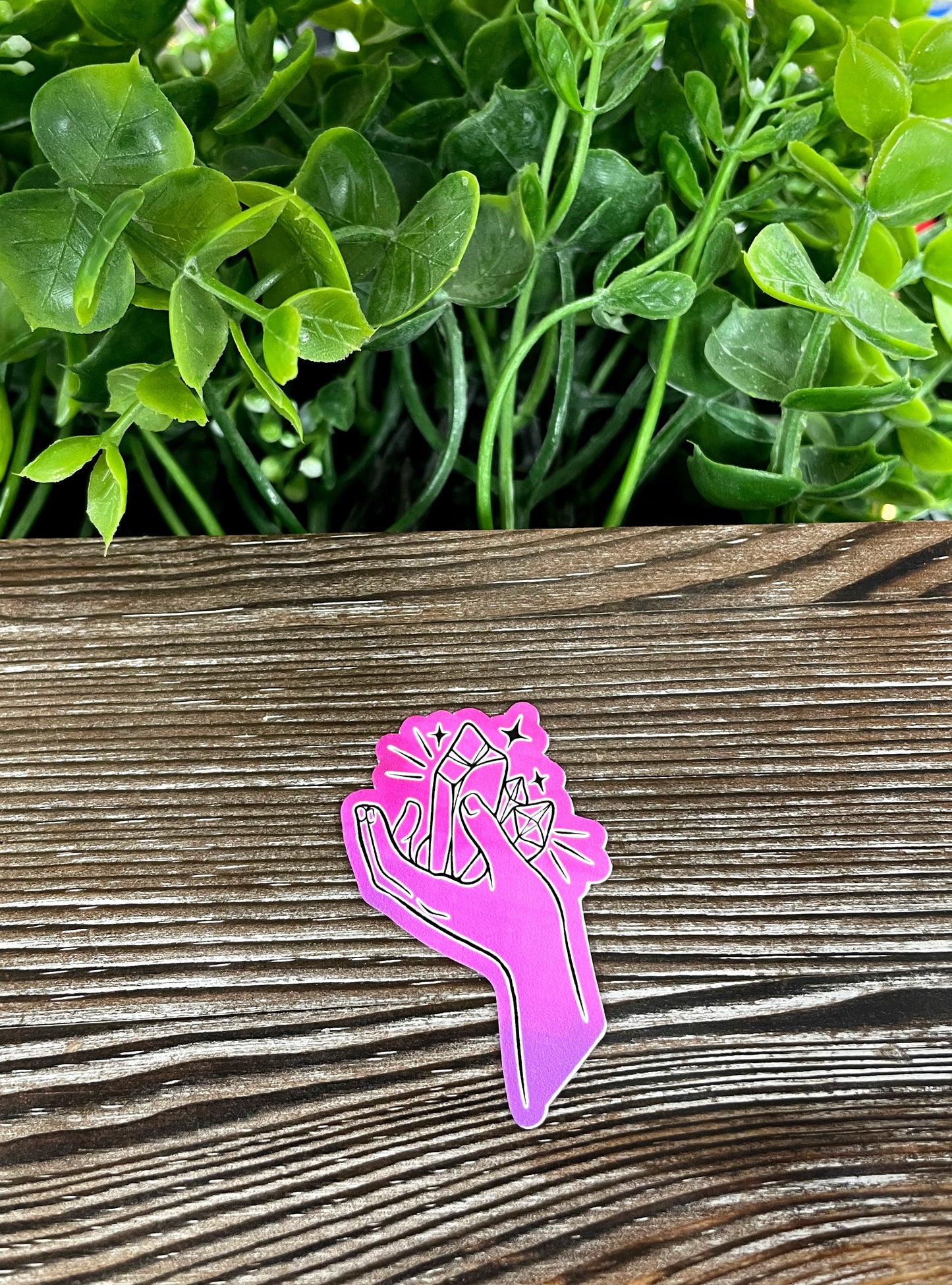 Purple Hand Holding Crystal Gems, Die Cut Vinyl Sticker, Boho Fun, Water Resistant, Mystical Witchy Magic |Sticker or Magnet