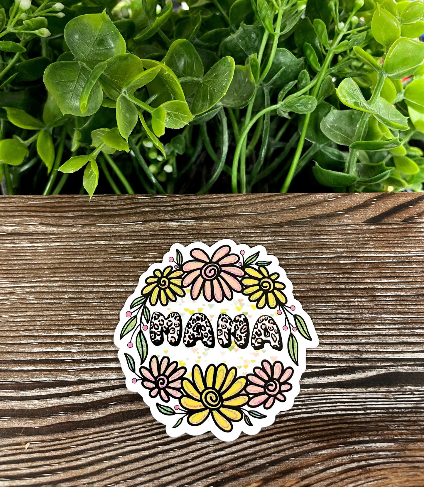 Mama Bright Flowers, Die Cut Vinyl Sticker, Boho Fun, Water Resistant, Cheetah Print |Sticker or Magnet