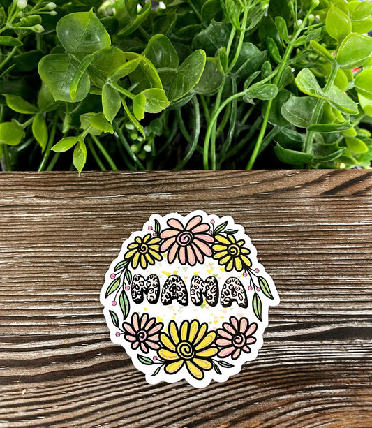 Mama Bright Flowers, Die Cut Vinyl Sticker, Boho Fun, Water Resistant, Cheetah Print |Sticker or Magnet
