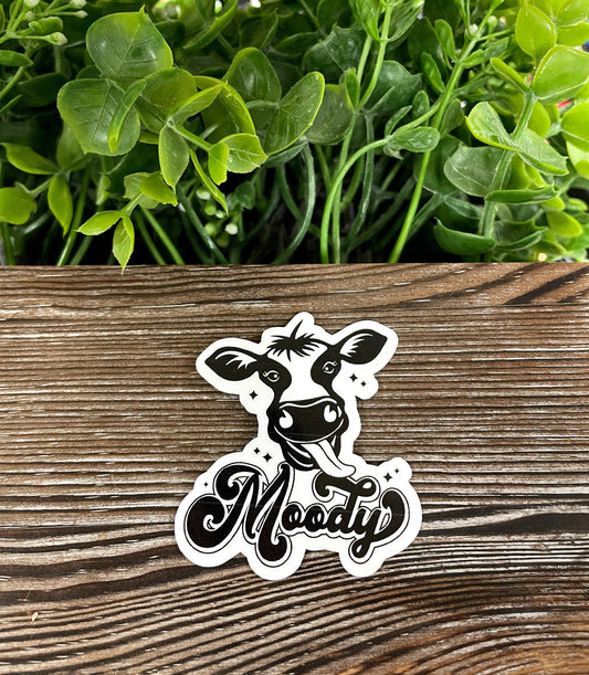 Moody Cow Silhouette, Black and White, Die Cut Vinyl Sticker, Boho Fun, Water Resistant, Graphic |Sticker or Magnet