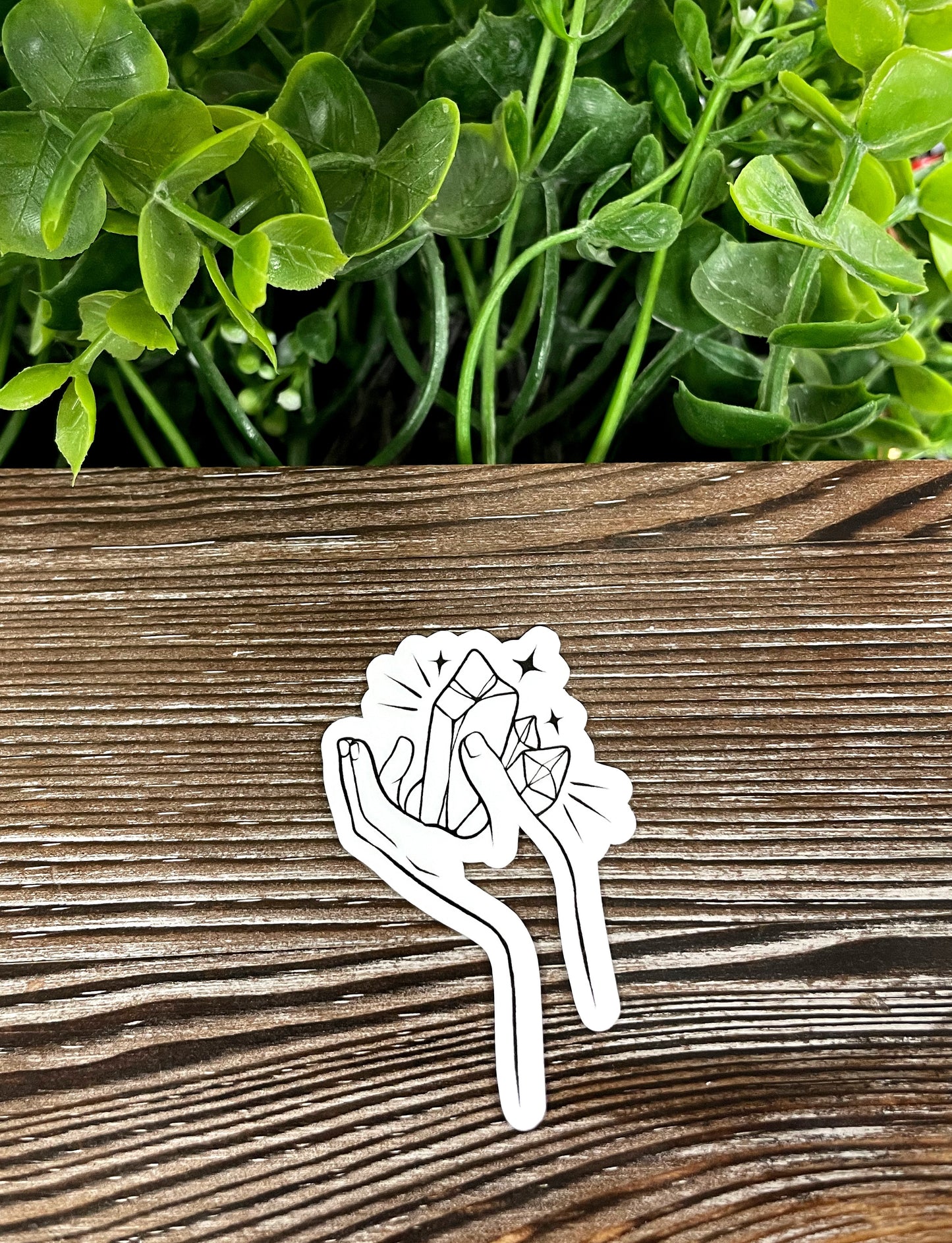 Hand Holding Crystal Gems, Die Cut Vinyl Sticker, Boho Fun, Water Resistant, Mystical Witchy Magic |Sticker or Magnet
